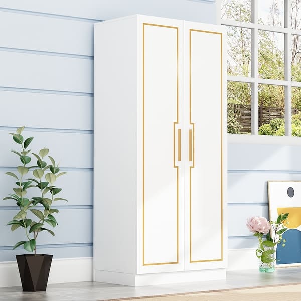 70" Timechee Wardrobe Armoires Armoire with Hanging Rod Glam Gold Bed